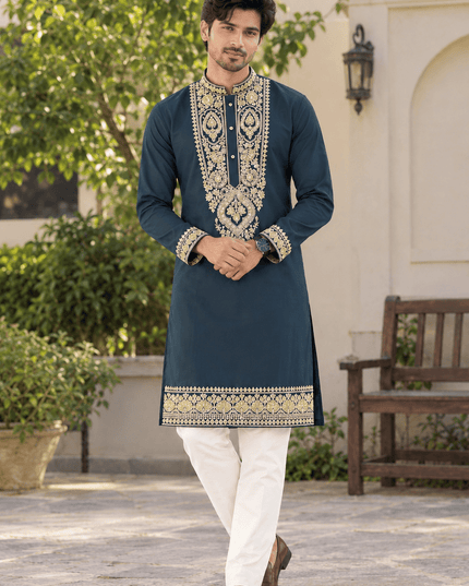 Men’s Sequin Embroidered Kurta Pyjama Set - Rosepetals Luxe