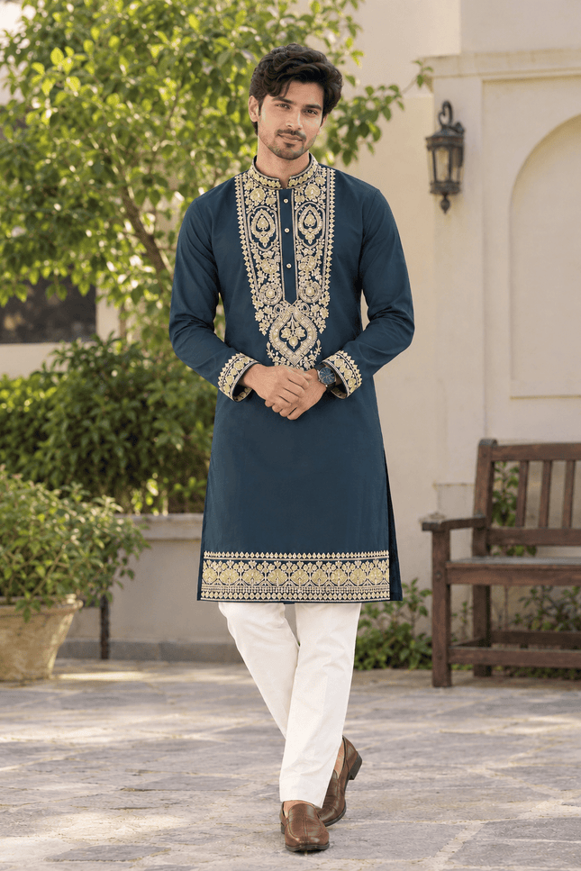 Men’s Sequin Embroidered Kurta Pyjama Set - Rosepetals Luxe