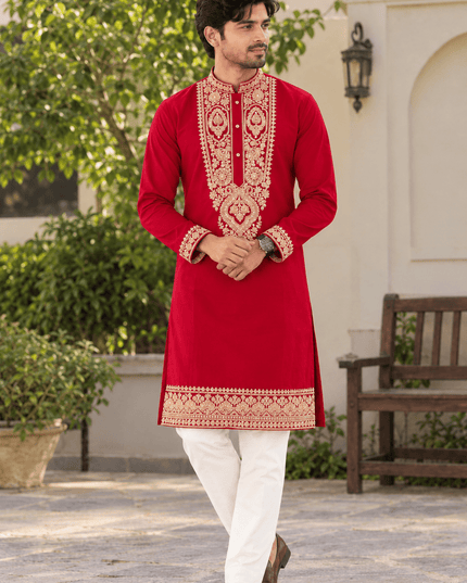 Men’s Sequin Embroidered Kurta Pyjama Set - Rosepetals Luxe