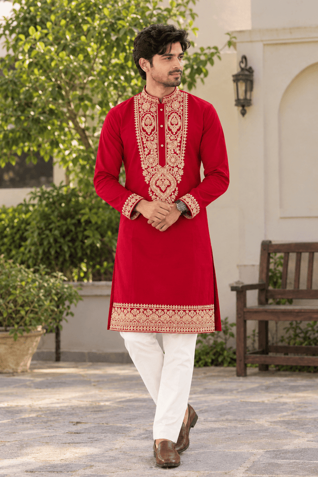 Men’s Sequin Embroidered Kurta Pyjama Set - Rosepetals Luxe