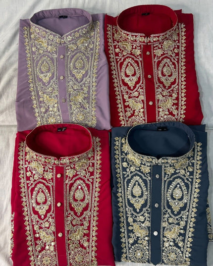 Men’s Sequin Embroidered Kurta Pyjama Set - Rosepetals Luxe