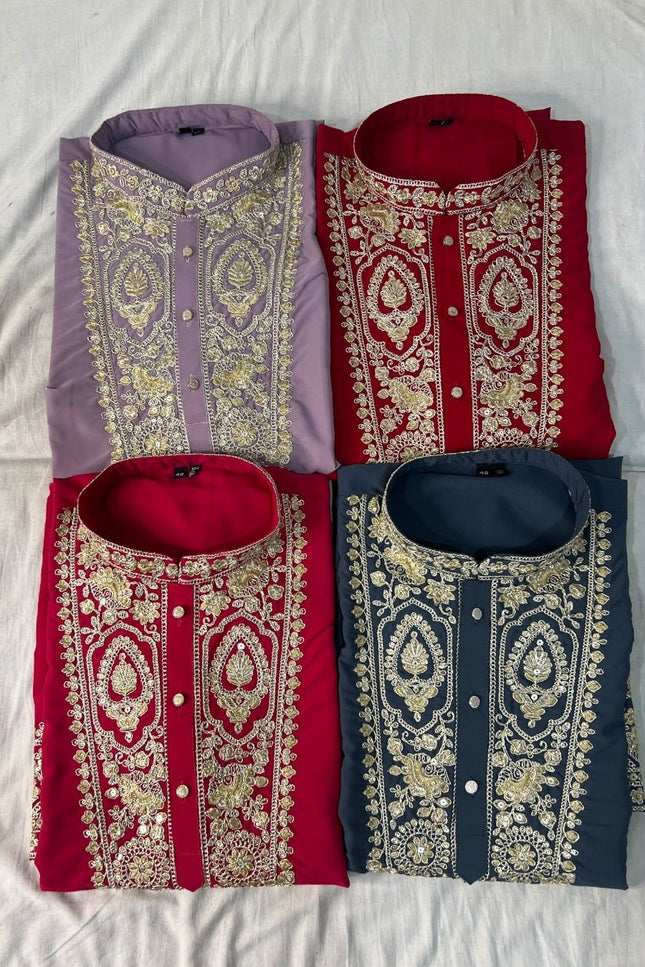 Men’s Sequin Embroidered Kurta Pyjama Set - Rosepetals Luxe
