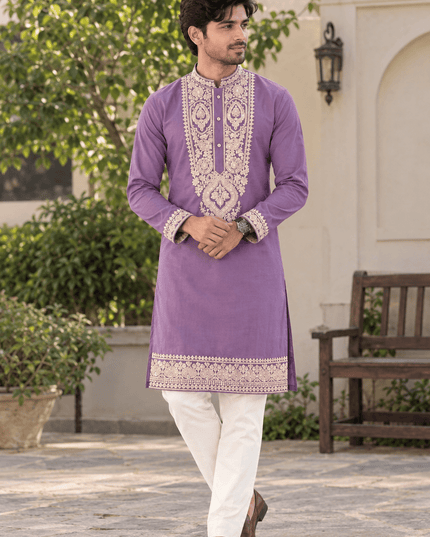 Men’s Sequin Embroidered Kurta Pyjama Set - Rosepetals Luxe