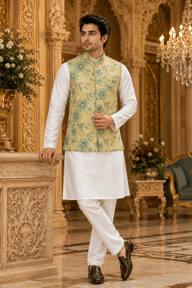 Men's Sequin Koti Kurta Pant Set | Malai Satin | 4 Colours - Rosepetals Luxe