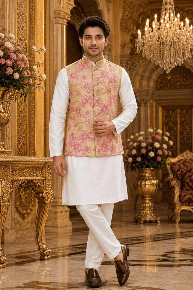 Men's Sequin Koti Kurta Pant Set | Malai Satin | 4 Colours - Rosepetals Luxe
