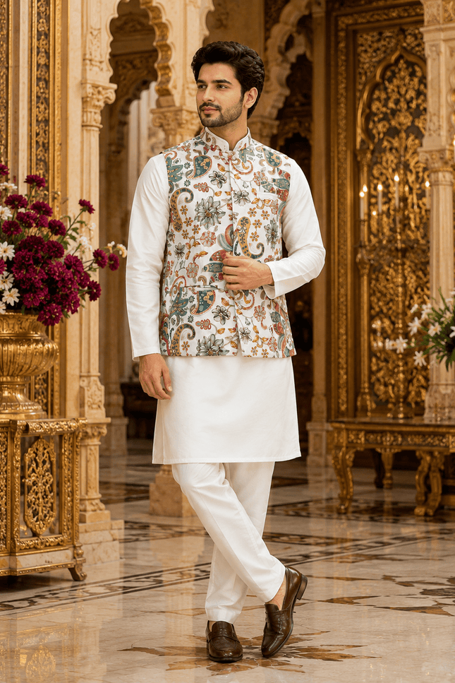 Men's Sequin Koti Kurta Pant Set | Malai Satin | 4 Colours - Rosepetals Luxe