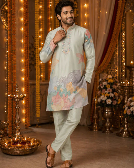 Men's Silk Embroidered Kurta Pant Set | Festive & Wedding Ethnic Wear | Rosepetals Luxe - Rosepetals Luxe