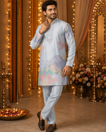 Men's Silk Embroidered Kurta Pant Set | Festive & Wedding Ethnic Wear | Rosepetals Luxe - Rosepetals Luxe