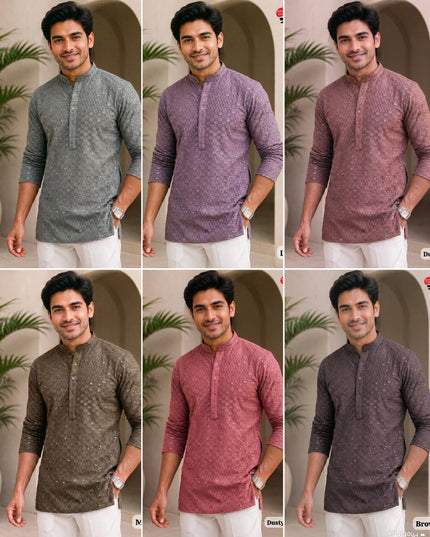 Men's Stylish Chikankari Short Kurta | Premium Rayon Fabric With Side Pockets - Rosepetals Luxe
