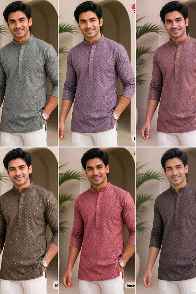 Men's Stylish Chikankari Short Kurta | Premium Rayon Fabric With Side Pockets - Rosepetals Luxe