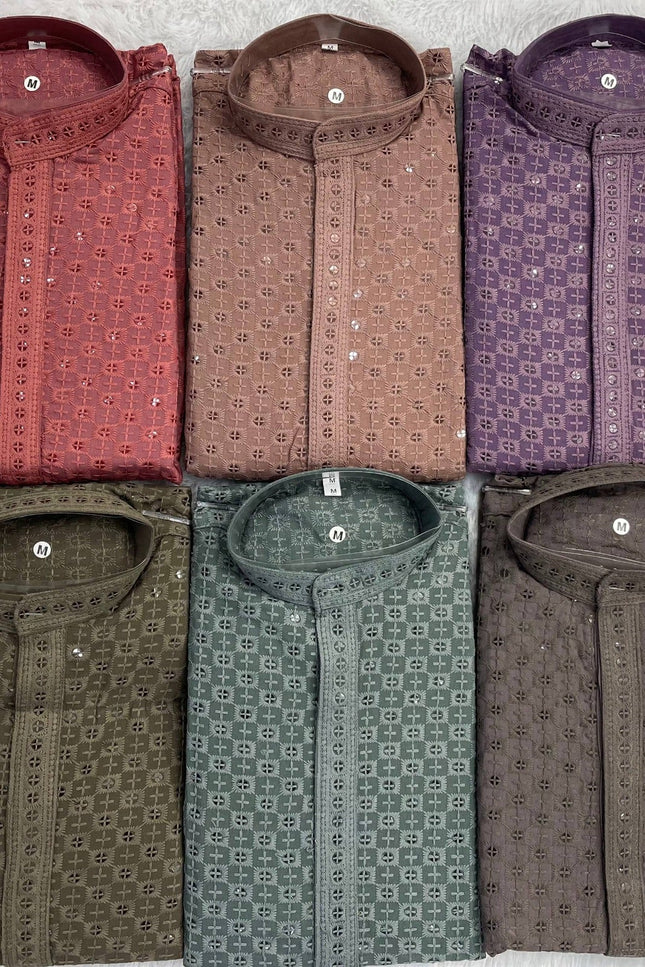 Men's Stylish Chikankari Short Kurta | Premium Rayon Fabric With Side Pockets - Rosepetals Luxe
