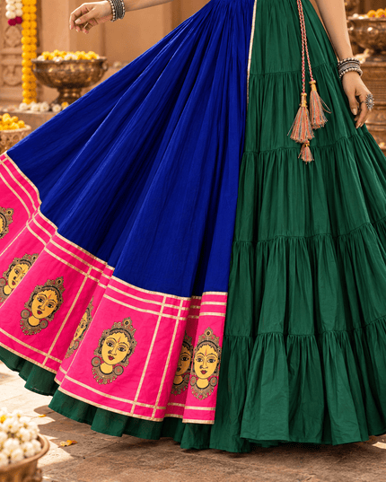 Mirror Embroidered Rayon Navratri Lehenga Choli, 6 Metre Flair - Rosepetals Luxe