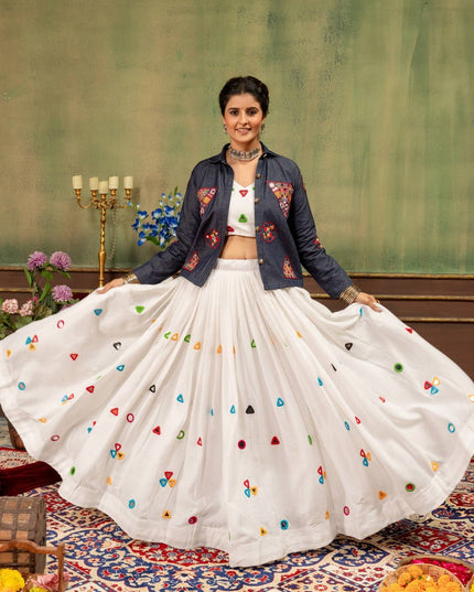 Mirror-Work Kurta & Lehenga Couple Set - Rosepetals Luxe