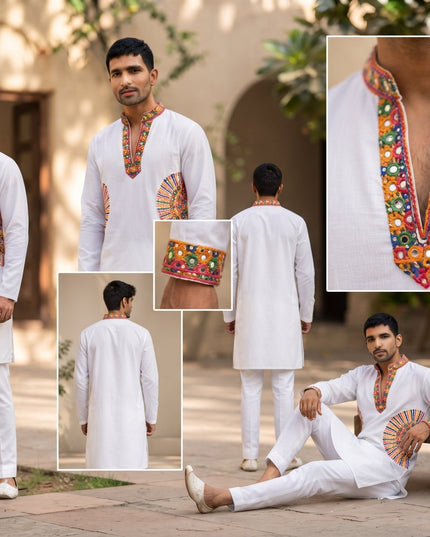 Mirror-Work Kurta & Lehenga Couple Set - Rosepetals Luxe