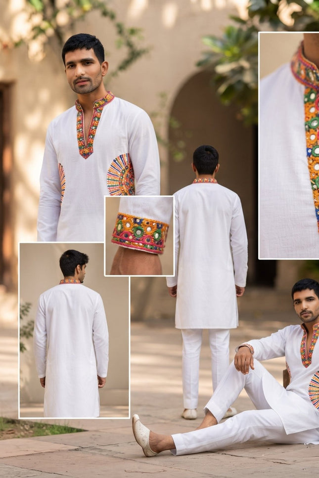 Mirror-Work Kurta & Lehenga Couple Set - Rosepetals Luxe