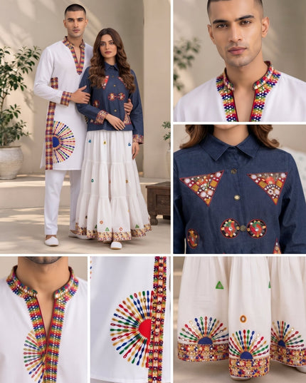 Mirror-Work Kurta & Lehenga Couple Set - Rosepetals Luxe