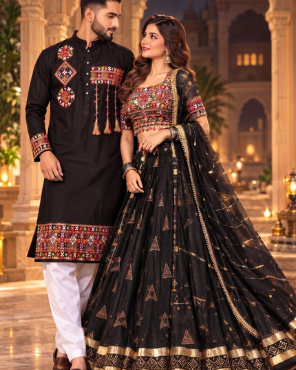 Mirror-Work Kurta & Lehenga | Navratri Couple Edit - Rosepetals Luxe