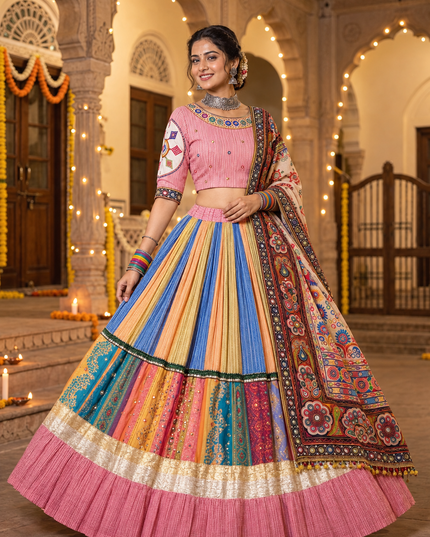 Mirror-Work Muslin Cotton Chaniya Choli - Rosepetals Luxe