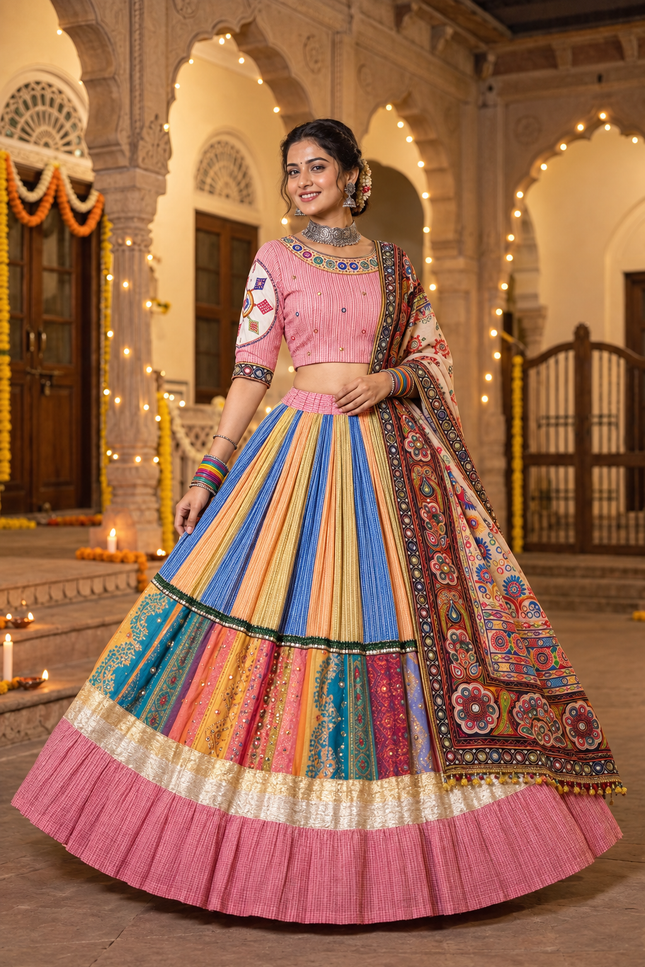 Mirror-Work Muslin Cotton Chaniya Choli - Rosepetals Luxe