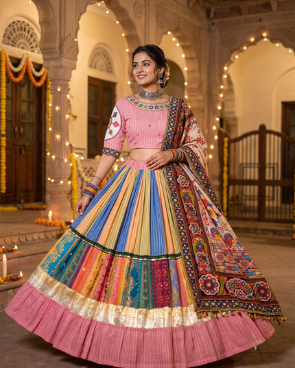 Mirror-Work Muslin Cotton Chaniya Choli - Rosepetals Luxe
