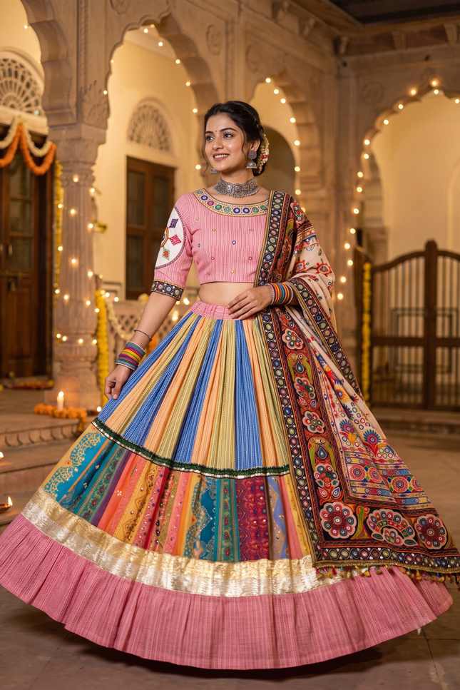 Mirror-Work Muslin Cotton Chaniya Choli - Rosepetals Luxe