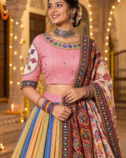 Mirror-Work Muslin Cotton Chaniya Choli - Rosepetals Luxe