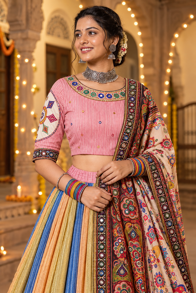 Mirror-Work Muslin Cotton Chaniya Choli - Rosepetals Luxe