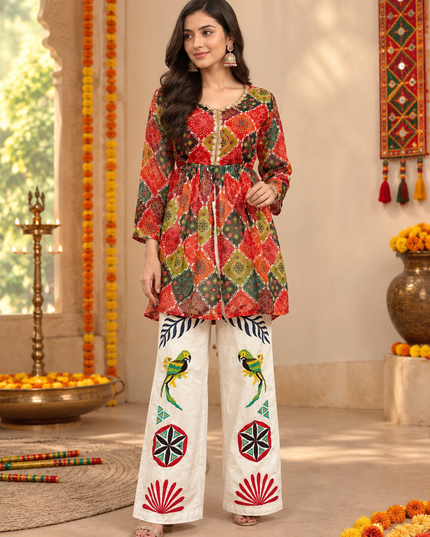 Mirror-Work Navratri Kediya & Cotton Denim Jeans Set - Rosepetals Luxe