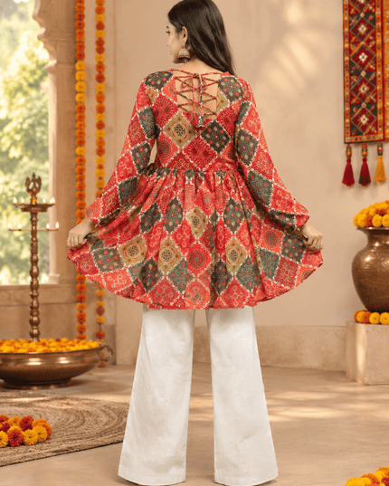 Mirror-Work Navratri Kediya & Cotton Denim Jeans Set - Rosepetals Luxe