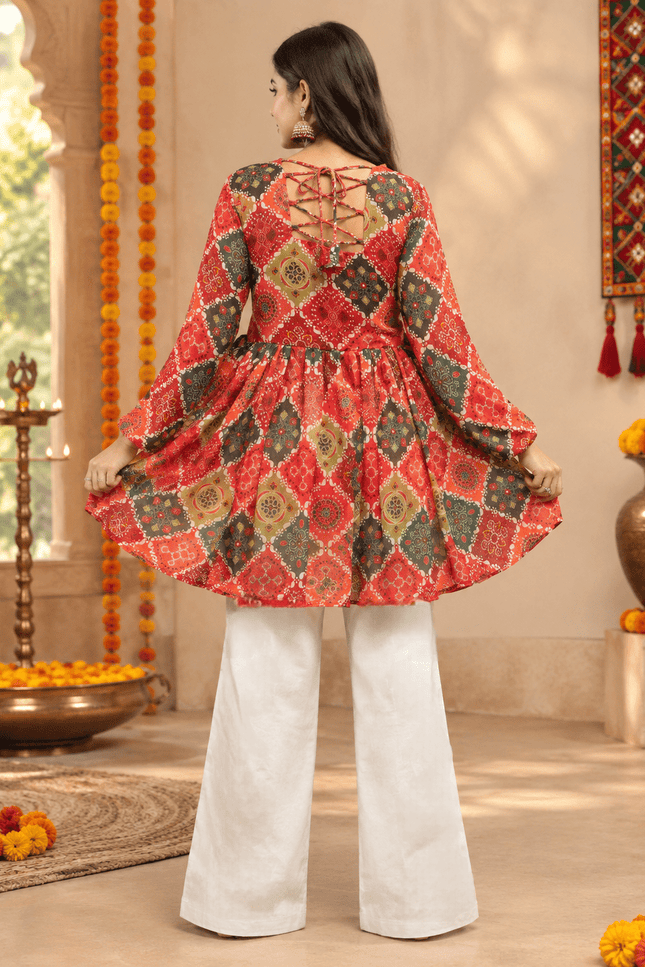 Mirror-Work Navratri Kediya & Cotton Denim Jeans Set - Rosepetals Luxe