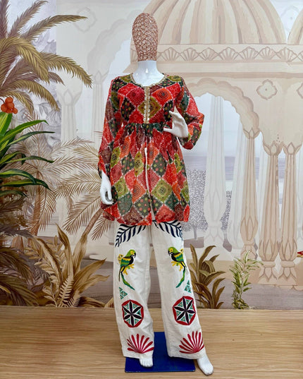 Mirror-Work Navratri Kediya & Cotton Denim Jeans Set - Rosepetals Luxe