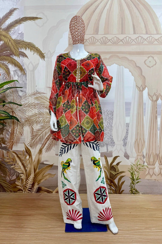Mirror-Work Navratri Kediya & Cotton Denim Jeans Set - Rosepetals Luxe
