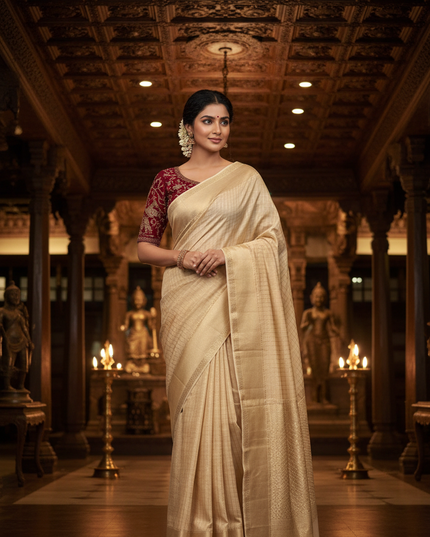 Pure Viscose Georgette Checks Saree | Satin Border | Elephant Bead Work Blouse - Rosepetals Luxe