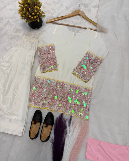 Mom - Daughter Combo Set | Heavy Crepe Silk with Embroidery & Farshi Salwar - Rosepetals Luxe