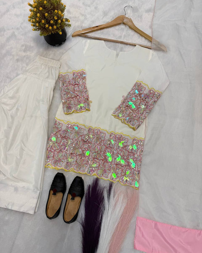 Mom - Daughter Combo Set | Heavy Crepe Silk with Embroidery & Farshi Salwar - Rosepetals Luxe