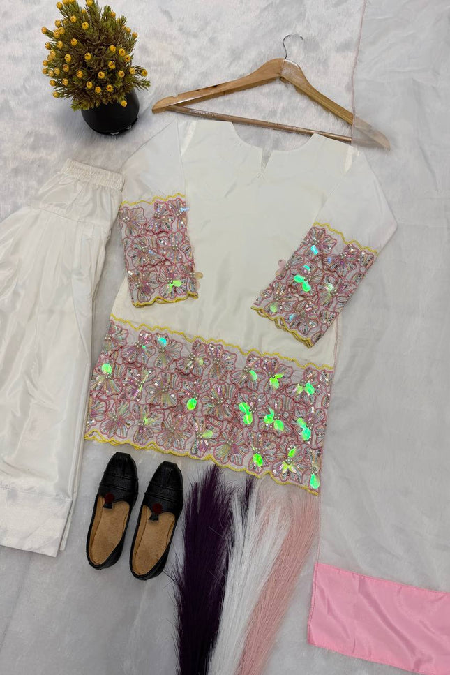 Mom - Daughter Combo Set | Heavy Crepe Silk with Embroidery & Farshi Salwar - Rosepetals Luxe