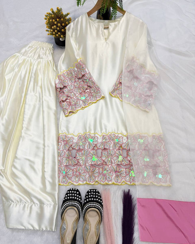 Mom - Daughter Combo Set | Heavy Crepe Silk with Embroidery & Farshi Salwar - Rosepetals Luxe