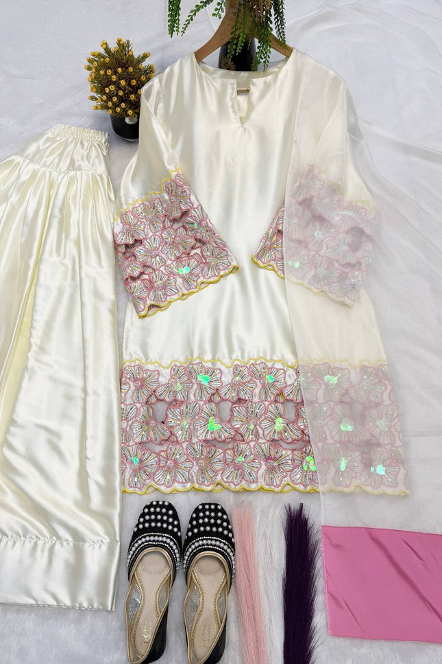 Mom - Daughter Combo Set | Heavy Crepe Silk with Embroidery & Farshi Salwar - Rosepetals Luxe