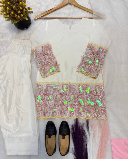 Mom - Daughter Combo Set | Heavy Crepe Silk with Embroidery & Farshi Salwar - Rosepetals Luxe