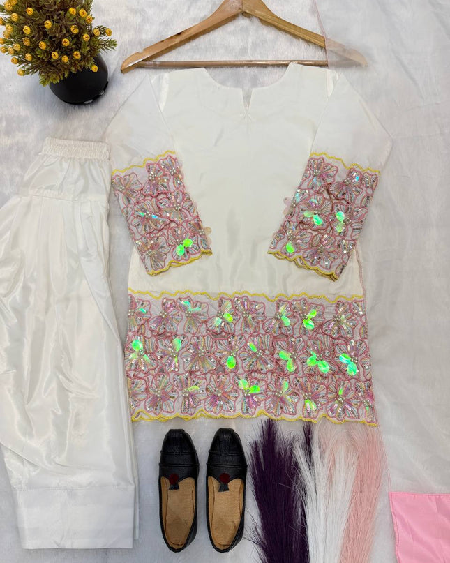 Mom - Daughter Combo Set | Heavy Crepe Silk with Embroidery & Farshi Salwar - Rosepetals Luxe