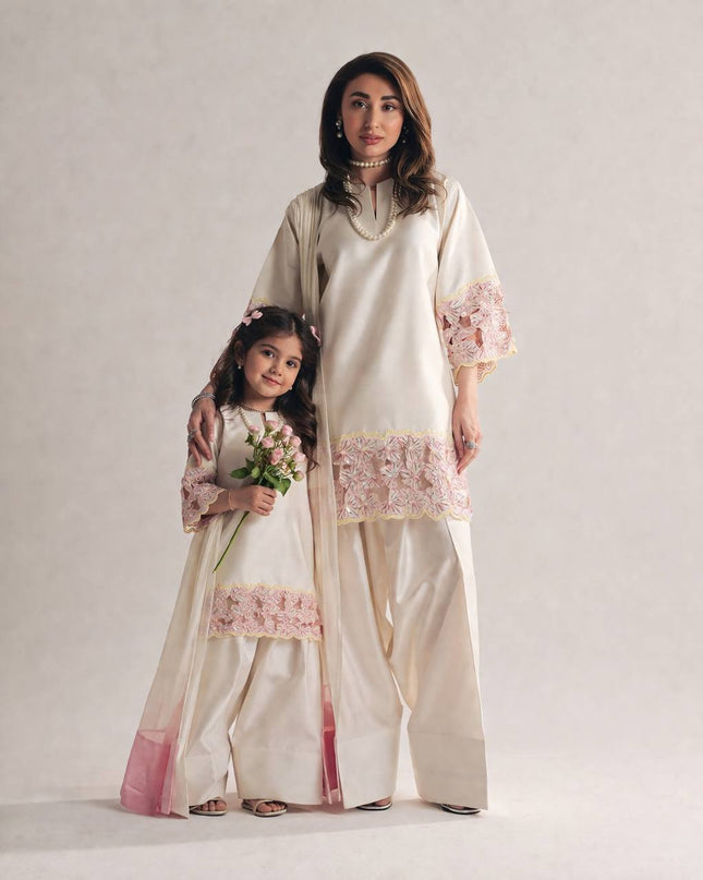 Mom - Daughter Combo Set | Heavy Crepe Silk with Embroidery & Farshi Salwar - Rosepetals Luxe
