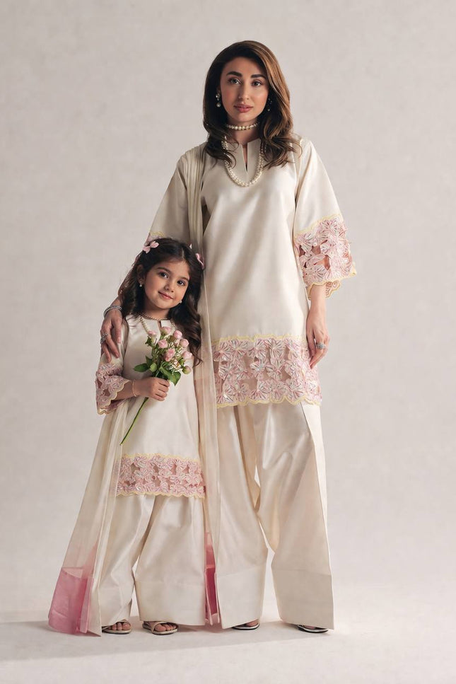 Mom - Daughter Combo Set | Heavy Crepe Silk with Embroidery & Farshi Salwar - Rosepetals Luxe