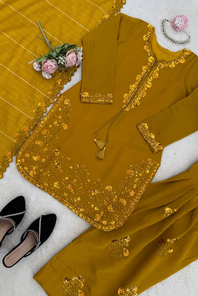 Mul Chanderi Farshi Plazo Set | Thread & Sequence Embroidery | 3-Piece Ethnic Suit - Rosepetals Luxe