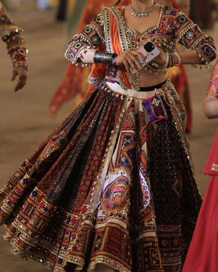 Muslin Cotton Lehenga Choli – Digital Print & Real Mirror Work with Georgette Dupatta - Rosepetals Luxe