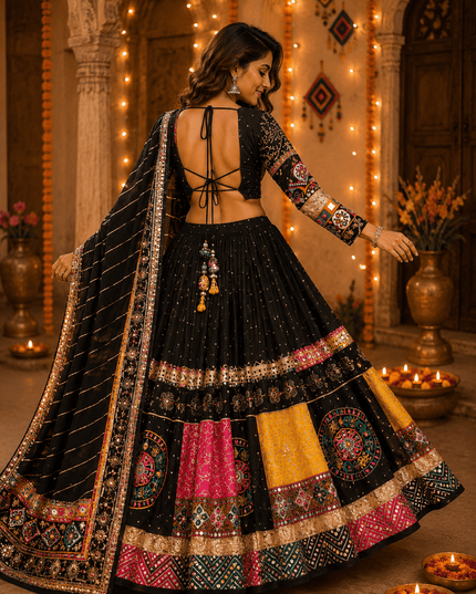 Muslin Cotton Lehenga Choli | Mirror Work & Dupatta | Navratri - Rosepetals Luxe