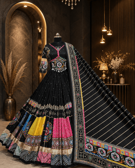 Muslin Cotton Lehenga Choli | Mirror Work & Dupatta | Navratri - Rosepetals Luxe