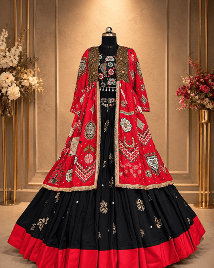 Muslin Cotton Lehenga Choli | Mirror Work & Shrug | Navratri - Rosepetals Luxe