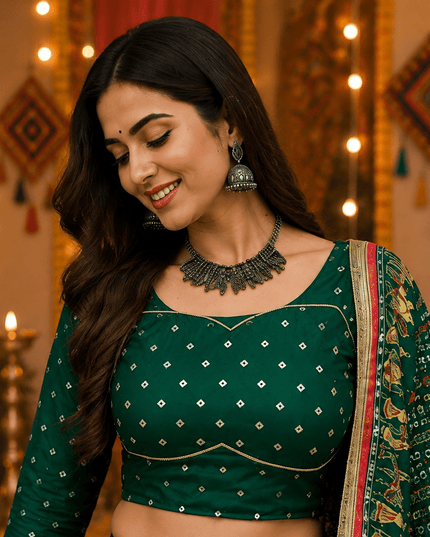 Muslin Cotton Lehenga Choli | Real Mirror Work & Fringe Dupatta | Navratri 2026 - Rosepetals Luxe