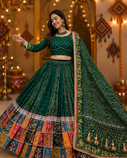 Muslin Cotton Lehenga Choli | Real Mirror Work & Fringe Dupatta | Navratri 2026 - Rosepetals Luxe