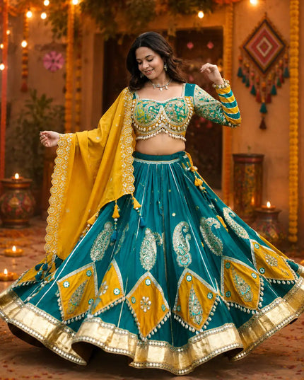Muslin Cotton Lehenga Choli | Real Mirror Work & Handmade Kodi Lace | Navratri 2026 - Rosepetals Luxe